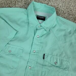 Hooey Habitat Mens Large Aqua Vented Pearl Snap Button Down Workshirt